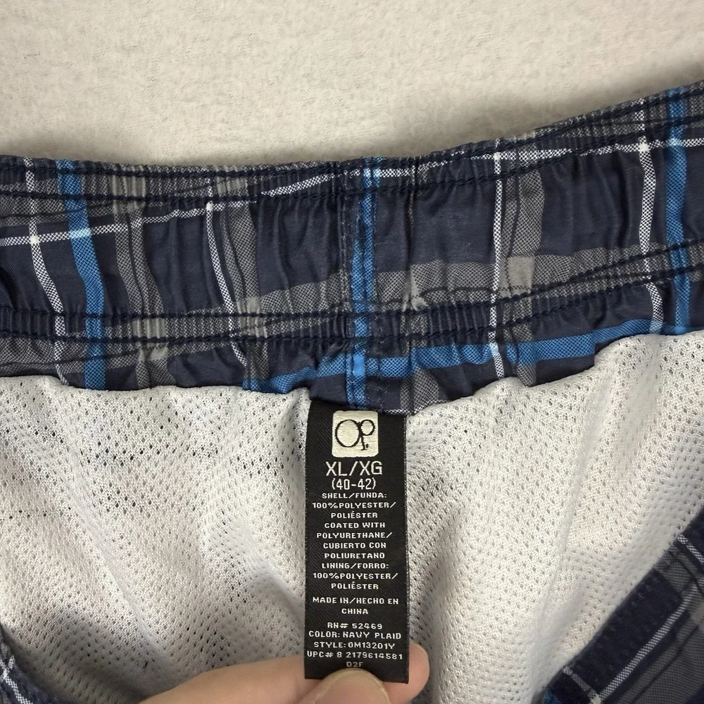 Ocean Pacific OP Men's‎ XL Navy Plaid Cargo Swim Trunks Board Shorts Mesh Lined